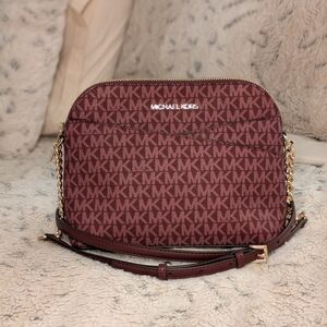Michael Kors Burgundy Crossbody Bag Monogram Jet Set Adjustable Strap